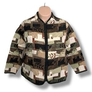 Vintage 1X Studio Works Jacket Embroidered Earth Tones Zip Long Sleeve Patchwork